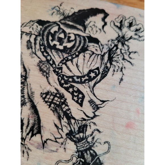 PSX K-1295 Rubber Stamp SCARY SCARECROW Pumpkin Head Halloween Jack O Lantern - Picture 2 of 5